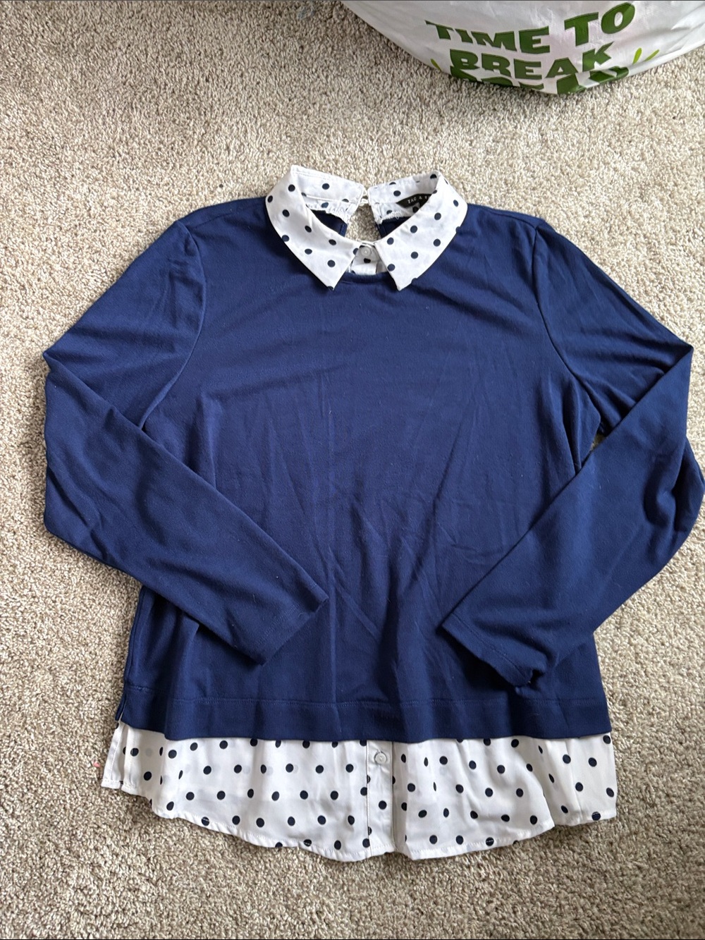 Zac & Rachel Navy Pullover with Polka Dot Collar